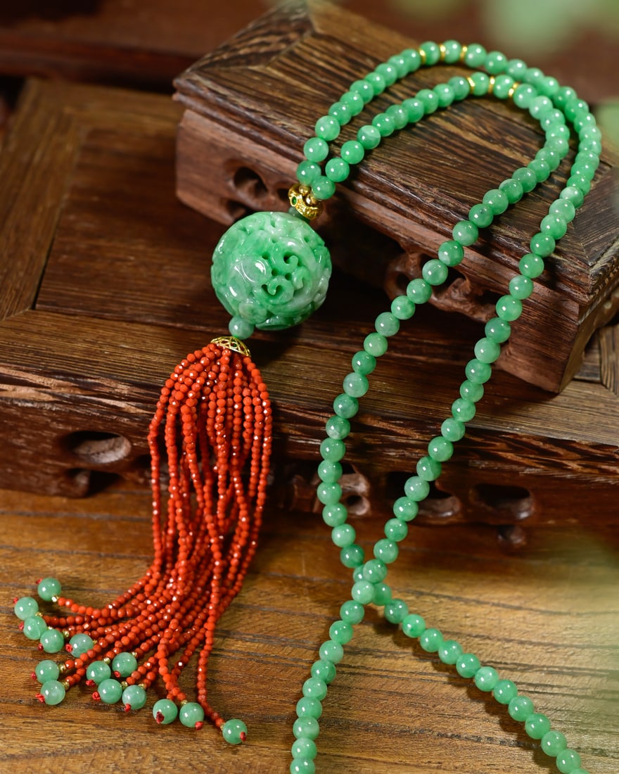Superb Green Jadeite Ball Pendant & Necklace with Certificate - 2