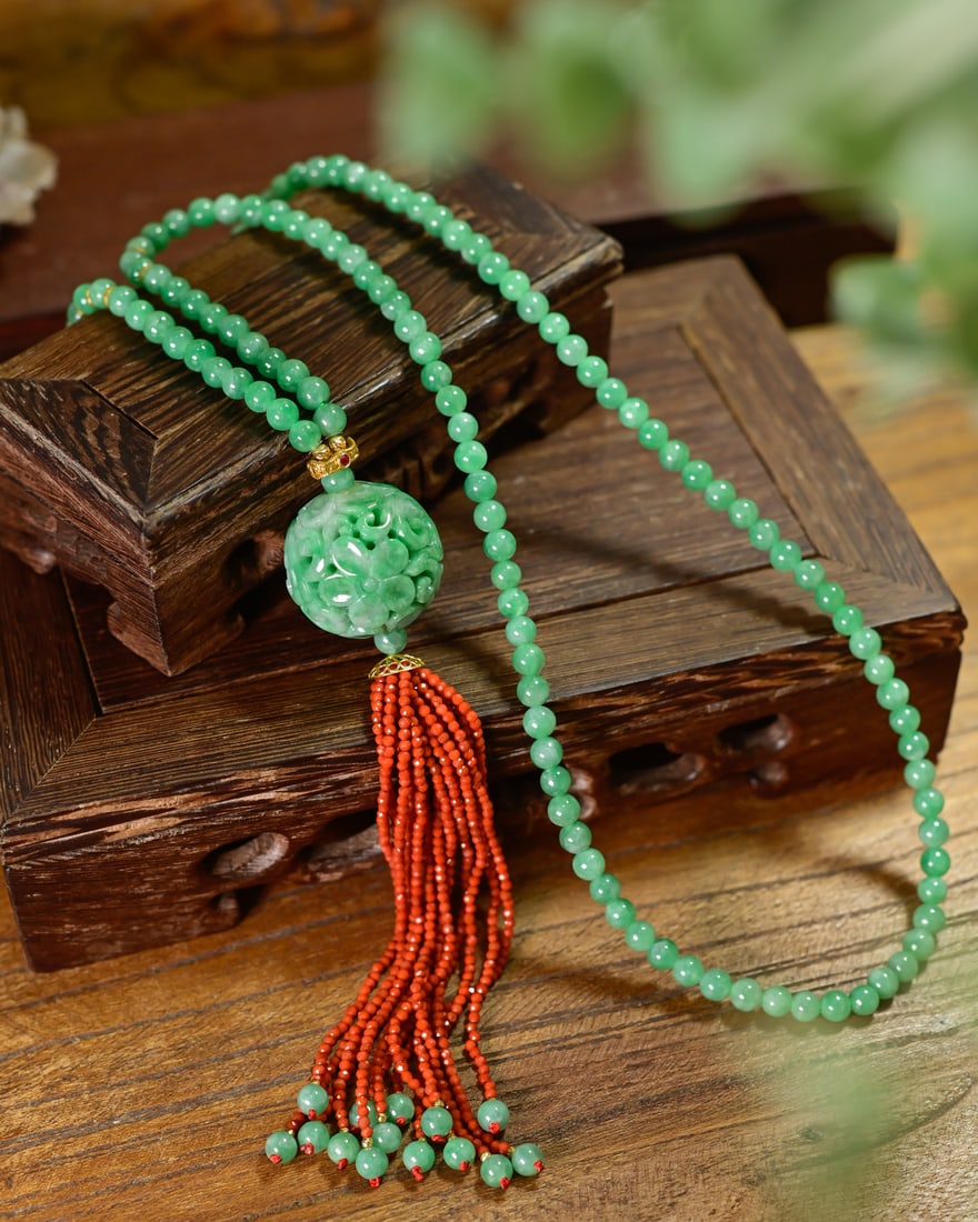 Superb Green Jadeite Ball Pendant & Necklace with Certificate - 3