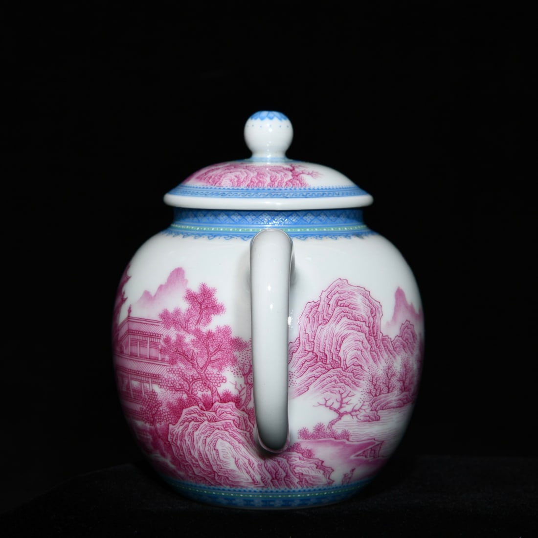 Rouge Red Glaze Mountain River Scene Design Porcelain Teapot - 2