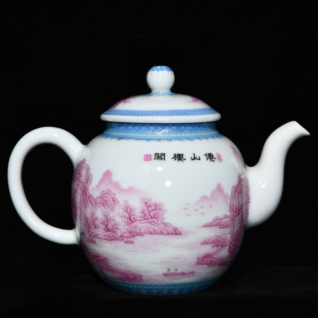 Rouge Red Glaze Mountain River Scene Design Porcelain Teapot - 3