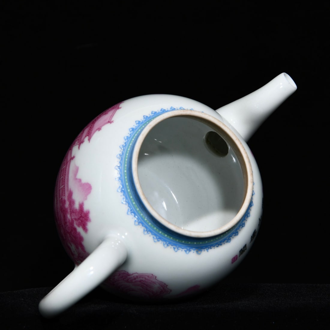 Rouge Red Glaze Mountain River Scene Design Porcelain Teapot - 6