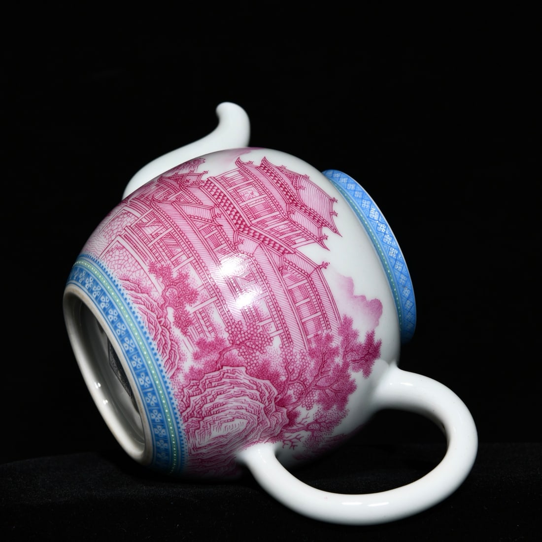 Rouge Red Glaze Mountain River Scene Design Porcelain Teapot - 7