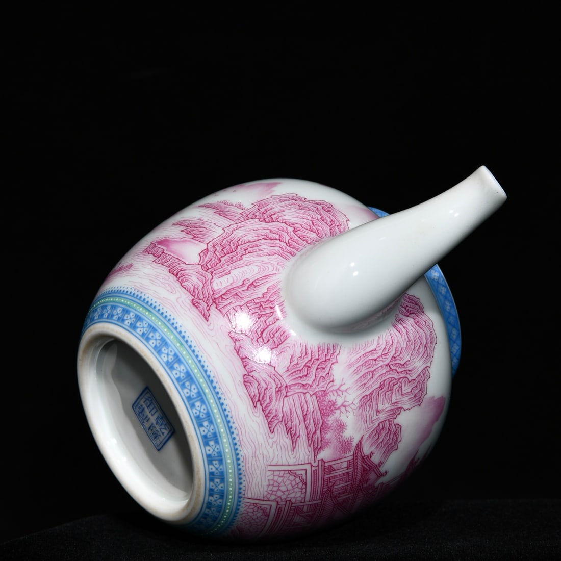 Rouge Red Glaze Mountain River Scene Design Porcelain Teapot - 8