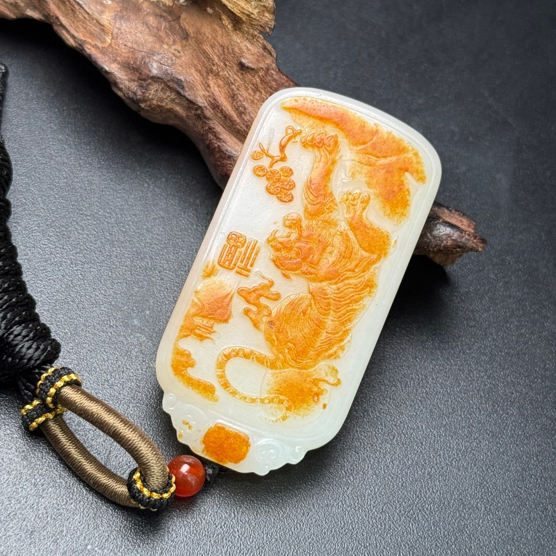 Natural Hetian Jade Hand Carved Tiger Pendant - 3