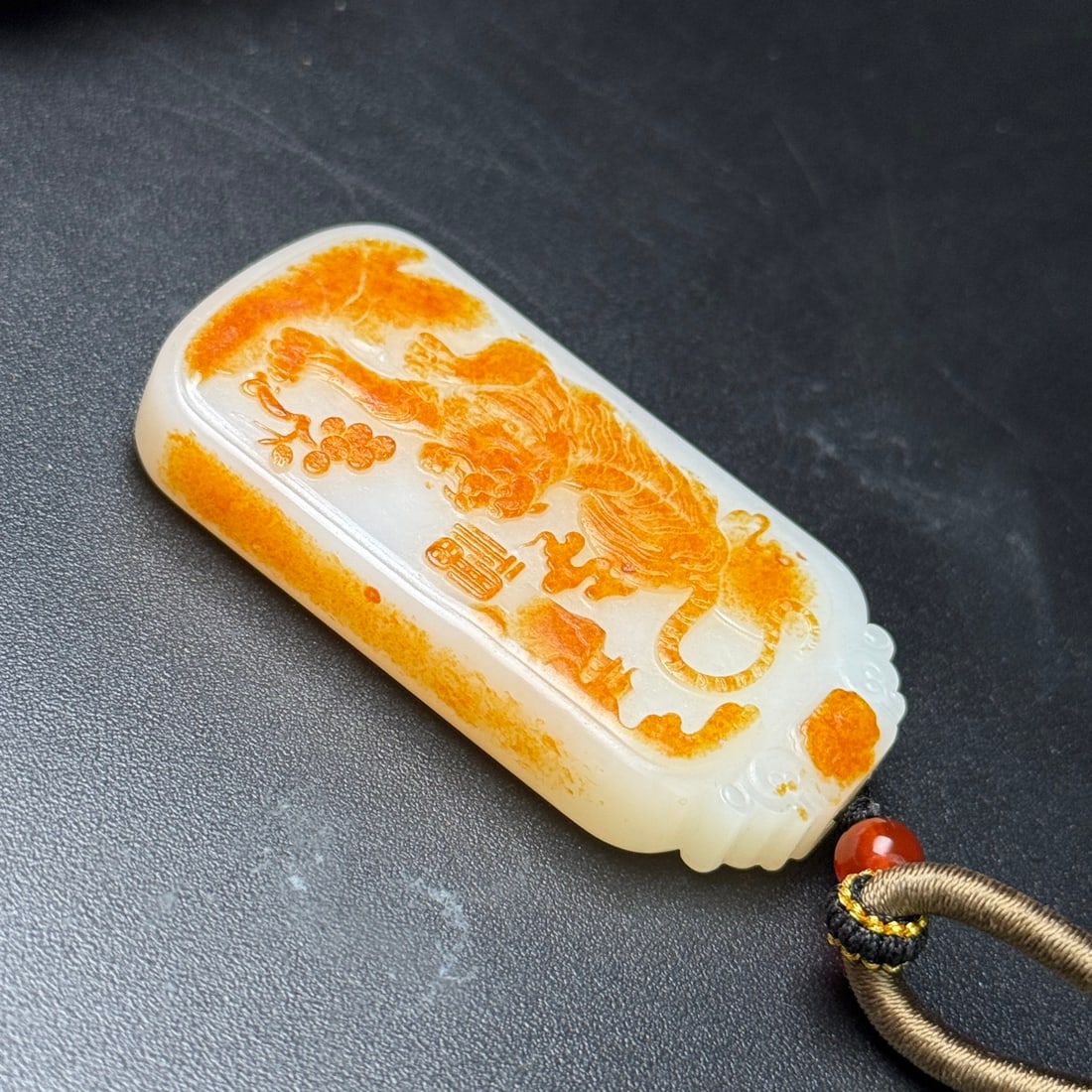 Natural Hetian Jade Hand Carved Tiger Pendant - 5