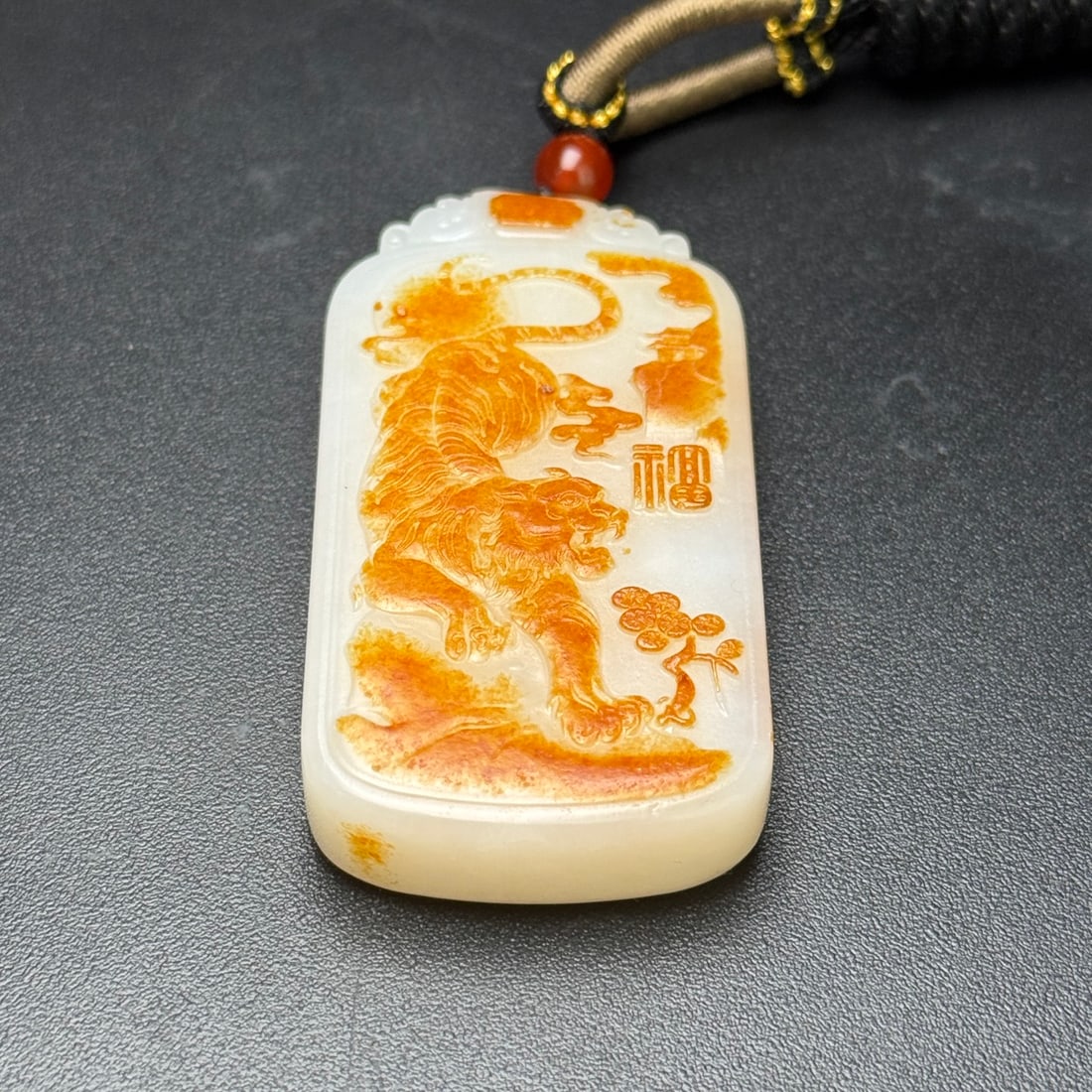 Natural Hetian Jade Hand Carved Tiger Pendant - 6