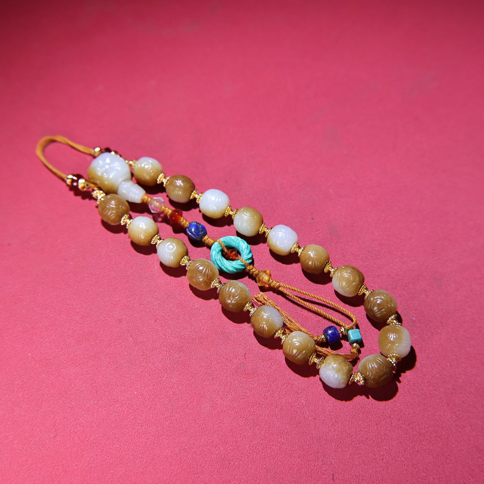 Old Chinese Hetian Jade,Lapis Lazuli,Turquoise Hand Chain - 2