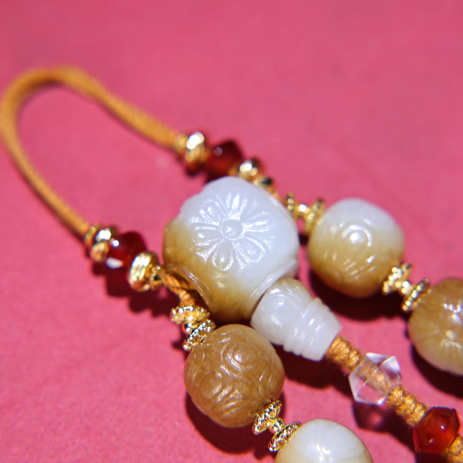 Old Chinese Hetian Jade,Lapis Lazuli,Turquoise Hand Chain - 3