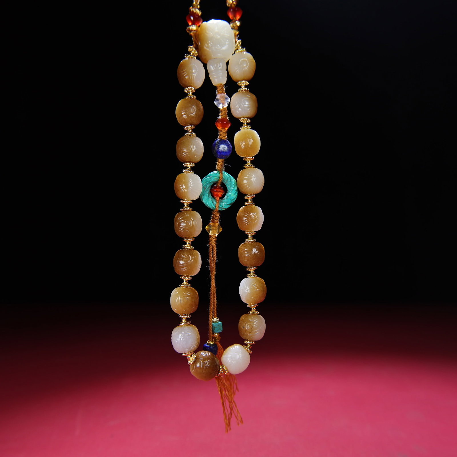 Old Chinese Hetian Jade,Lapis Lazuli,Turquoise Hand Chain - 6