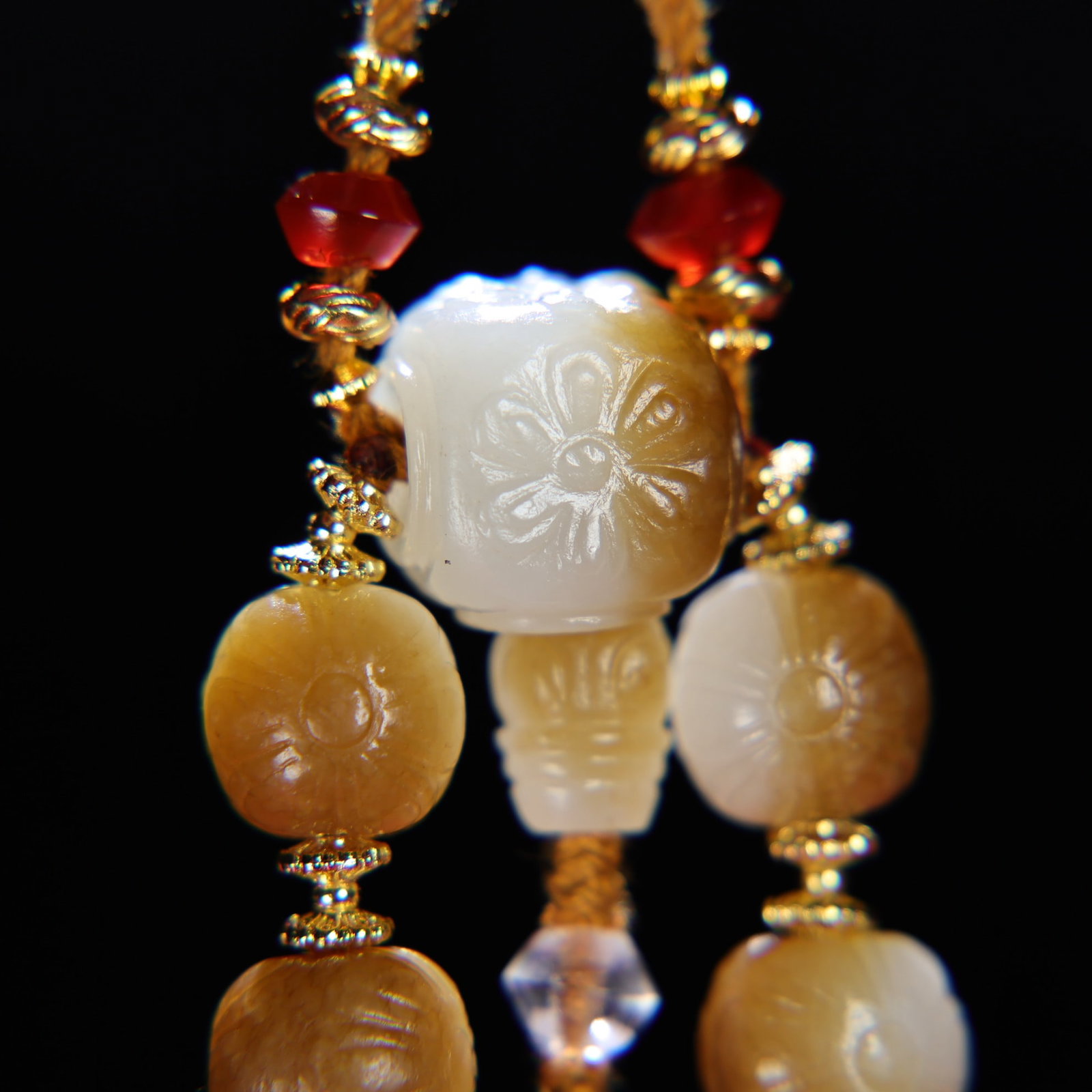 Old Chinese Hetian Jade,Lapis Lazuli,Turquoise Hand Chain - 8