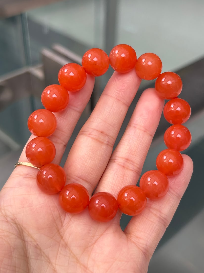 13mm Natural Nanhong Agate Beads Bracelet - 4