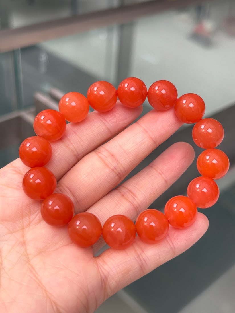 13mm Natural Nanhong Agate Beads Bracelet - 7