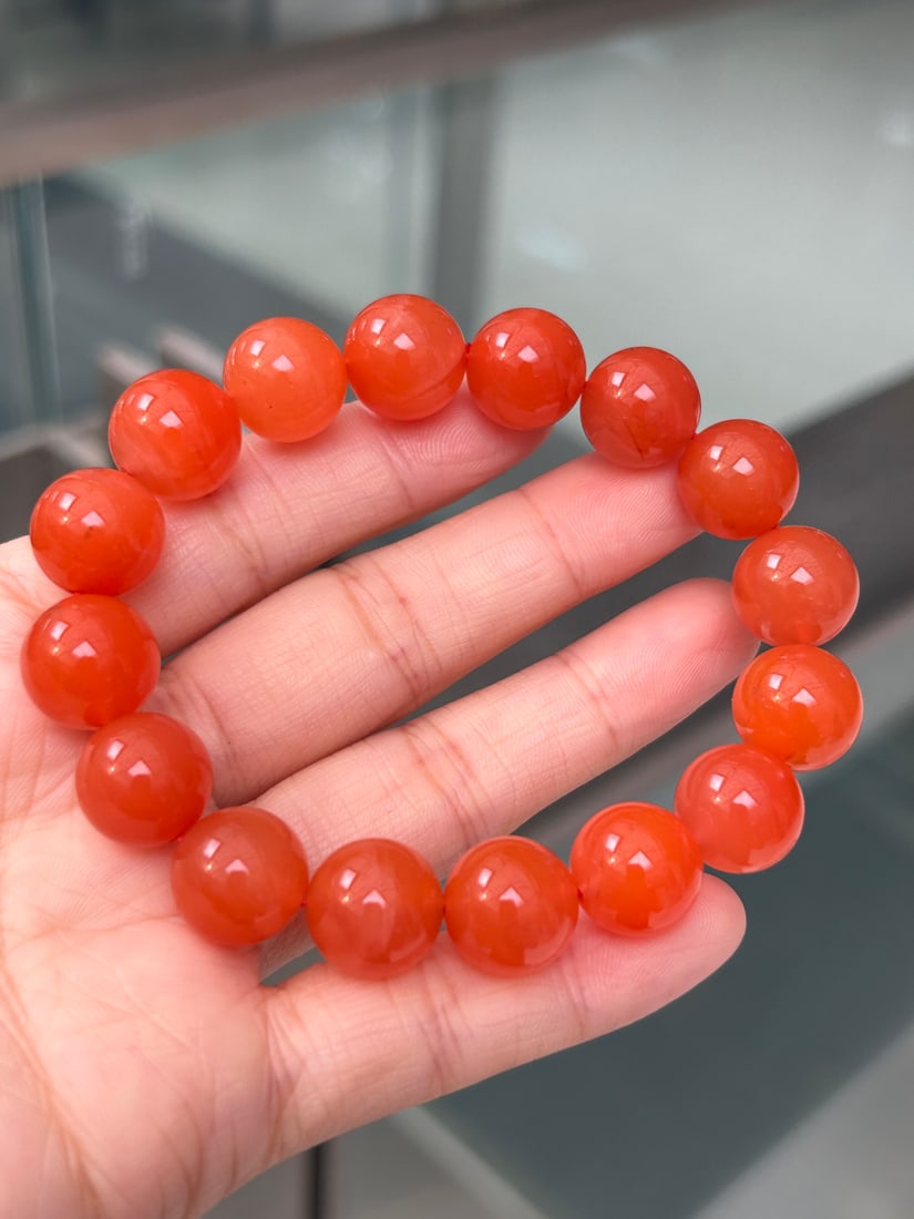 13mm Natural Nanhong Agate Beads Bracelet - 8