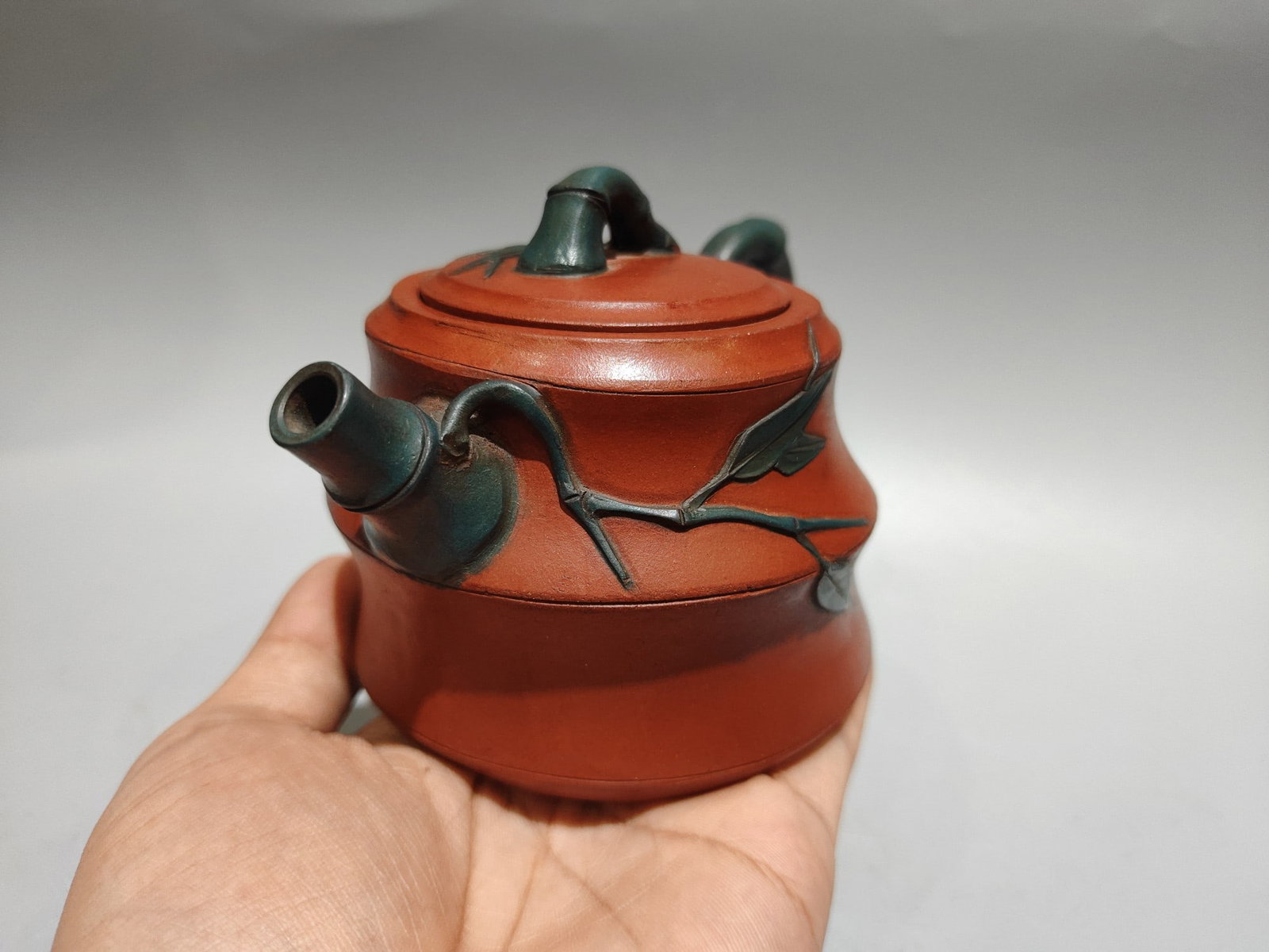 Chinese Yixing Zisha Clay Bamboo Teapot w Artist Signed - 2