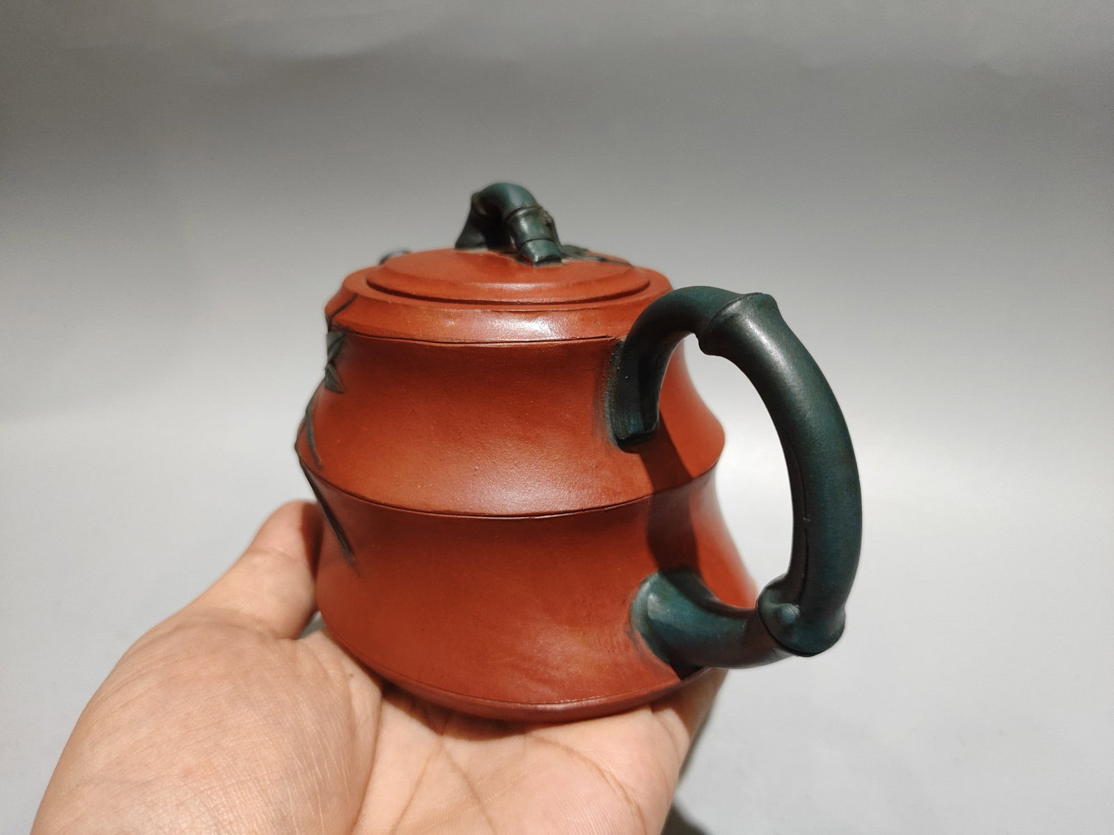 Chinese Yixing Zisha Clay Bamboo Teapot w Artist Signed - 3