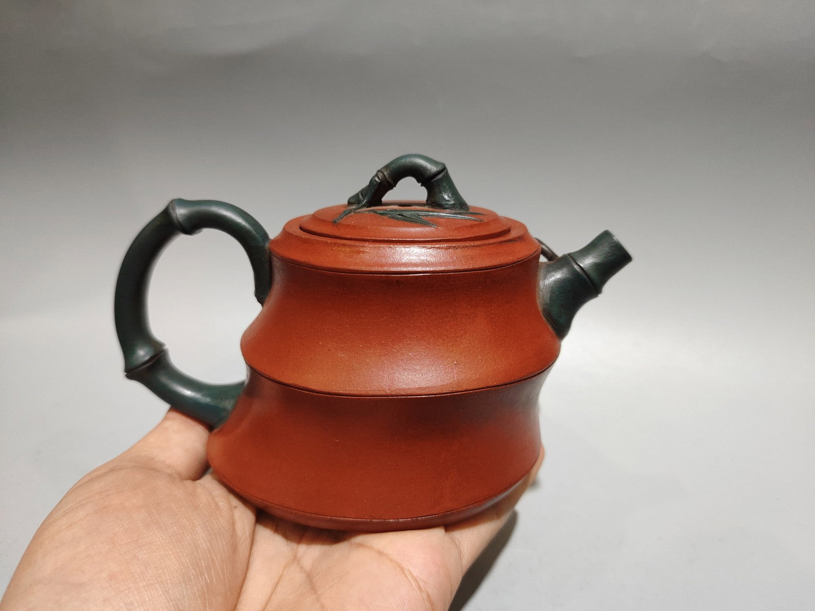 Chinese Yixing Zisha Clay Bamboo Teapot w Artist Signed - 4