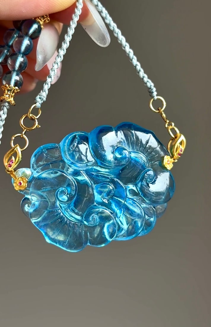 Beautiful Natural Aquamarine Ruyi Pendant - 2