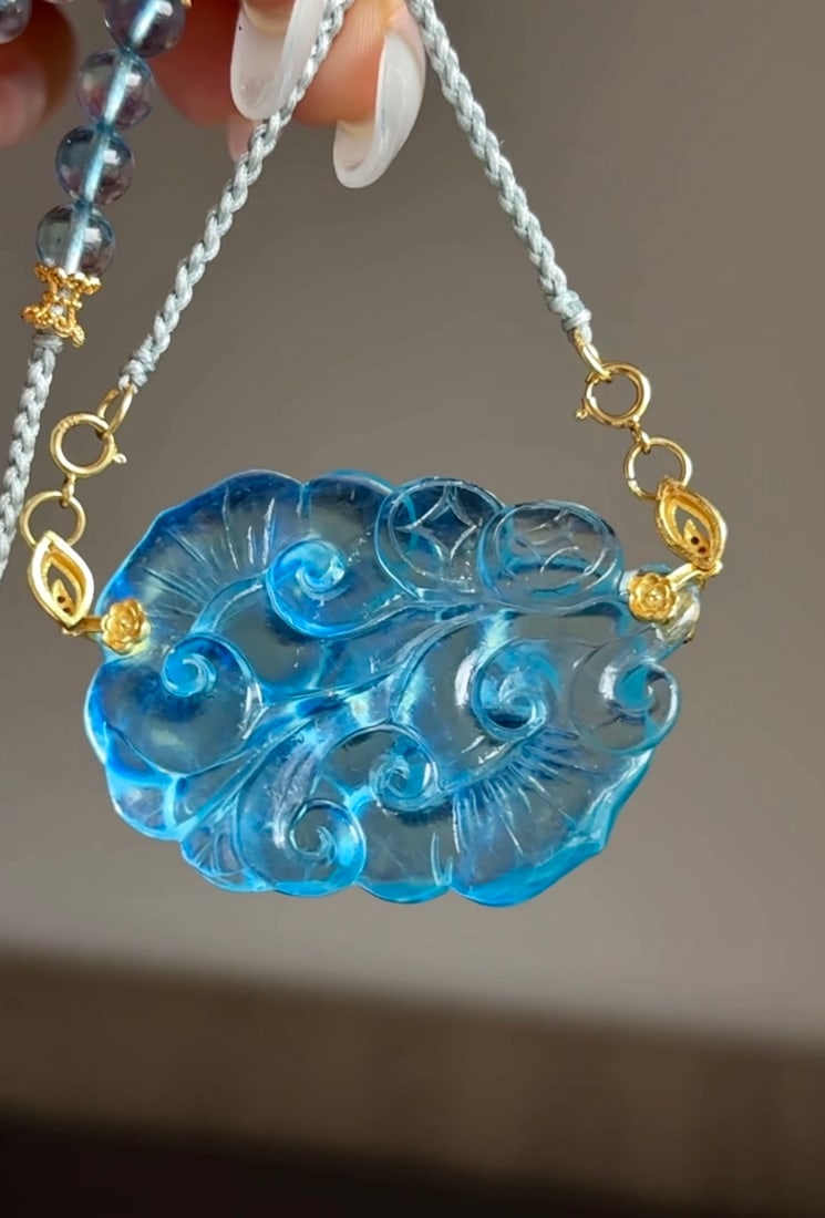 Beautiful Natural Aquamarine Ruyi Pendant - 4