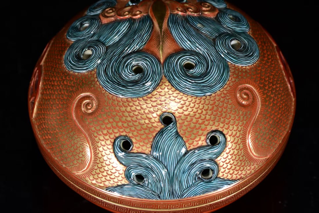 Gilt Gold Iron Red Glaze Lion Porcelain Incense Burner - 5