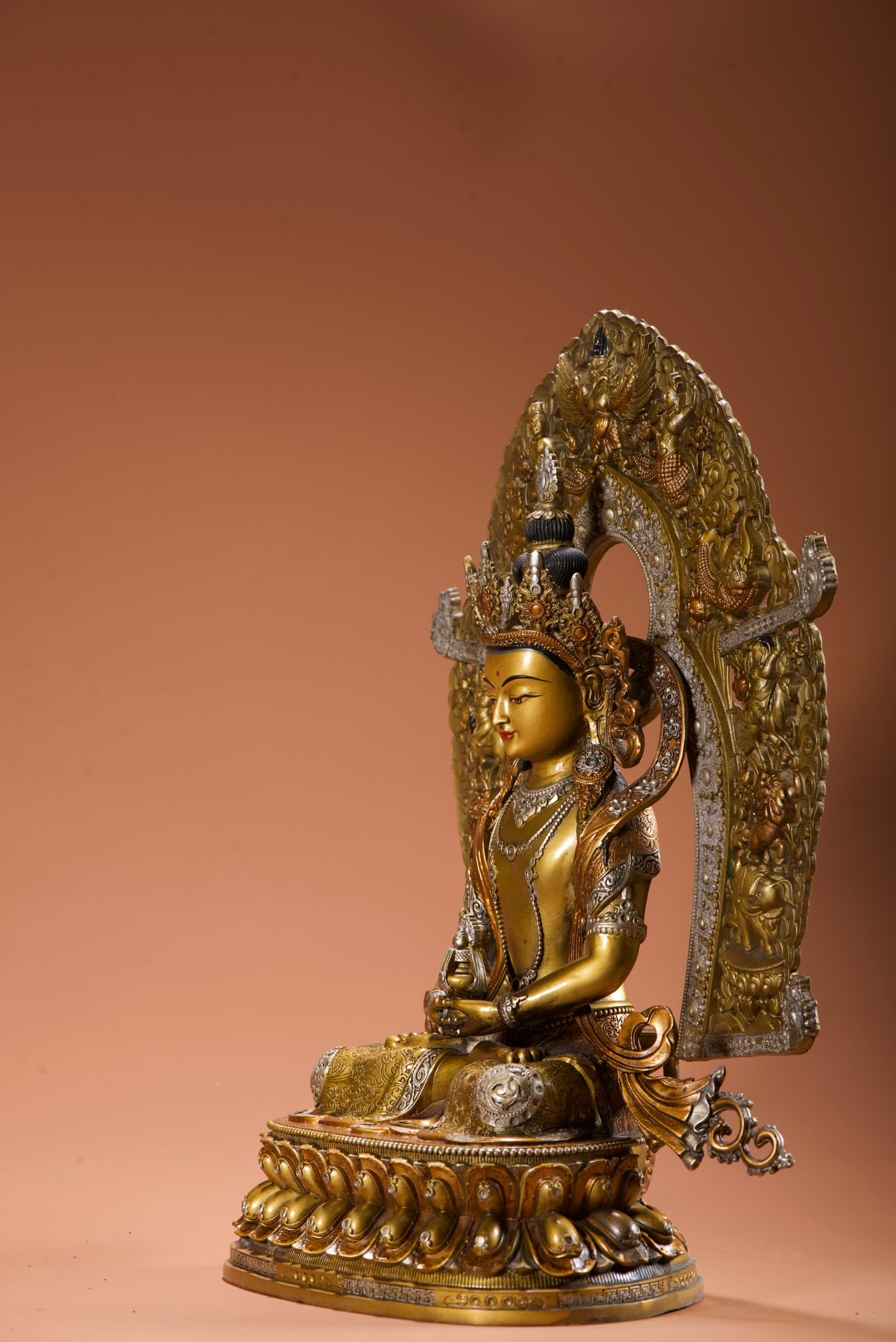 Vintage Gilt Gold Bronze Buddha Statue - 8