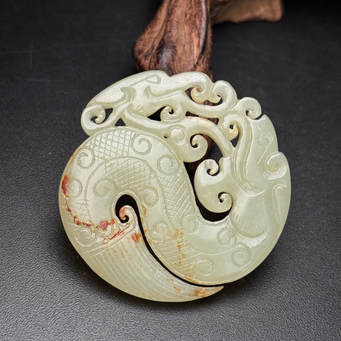 Old Hetian Jade Pendant - Dragon - 2