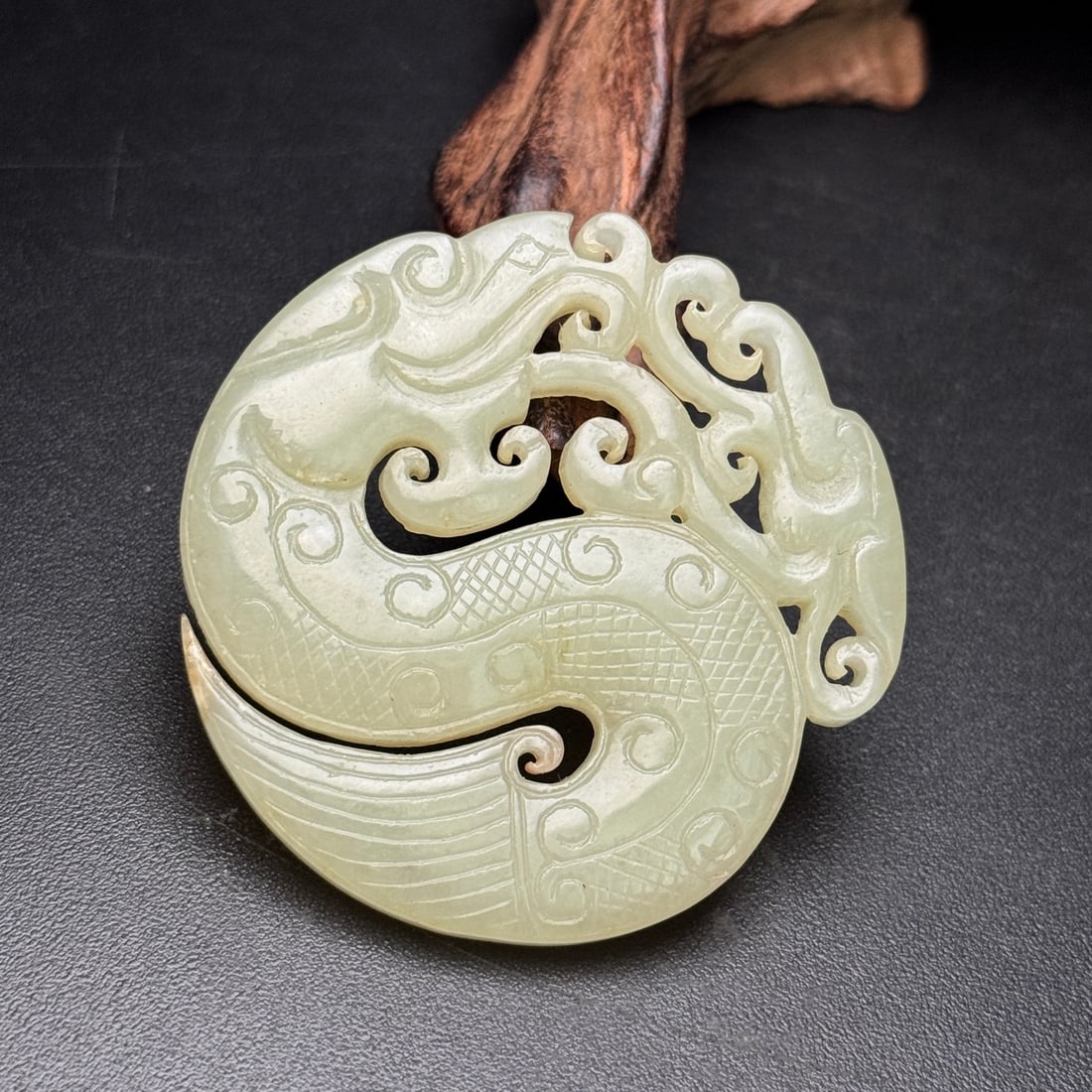 Old Hetian Jade Pendant - Dragon - 3
