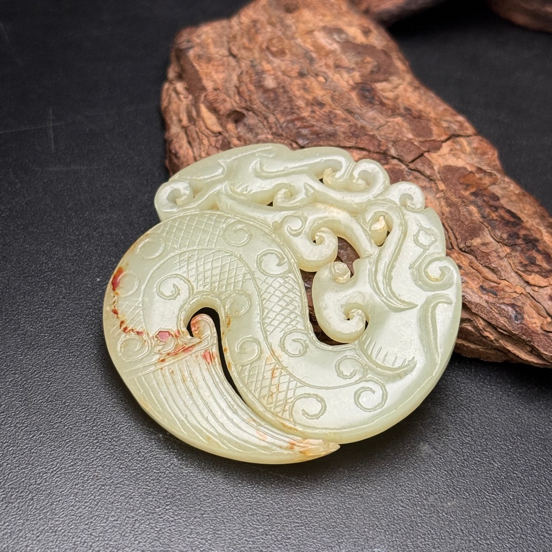 Old Hetian Jade Pendant - Dragon - 4