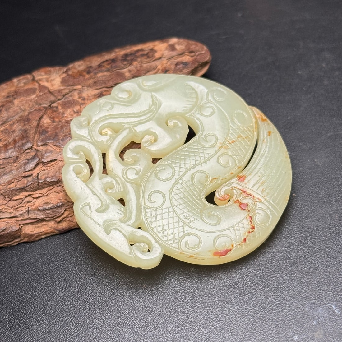 Old Hetian Jade Pendant - Dragon - 5
