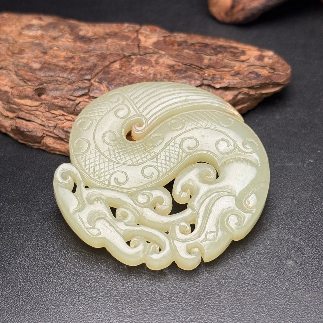 Old Hetian Jade Pendant - Dragon - 6