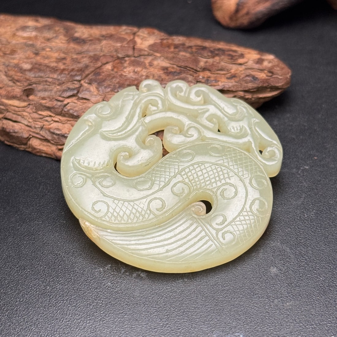 Old Hetian Jade Pendant - Dragon - 7