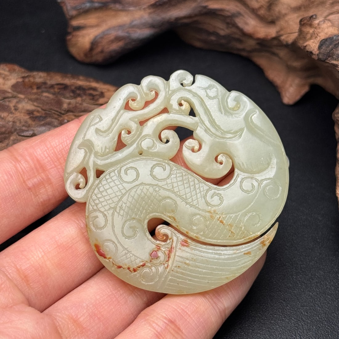 Old Hetian Jade Pendant - Dragon - 8
