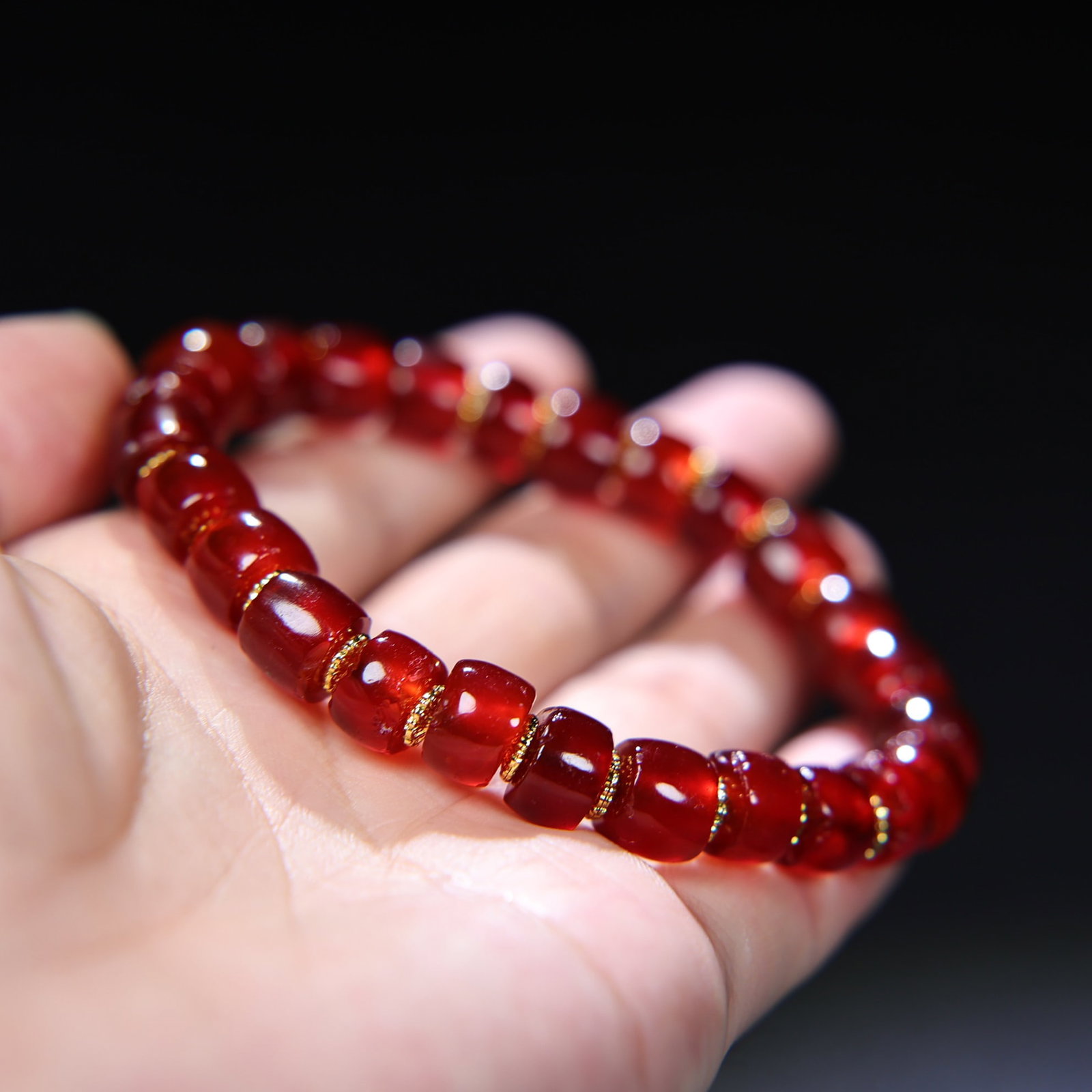 Old Red Agate Beads Bracelet - 7