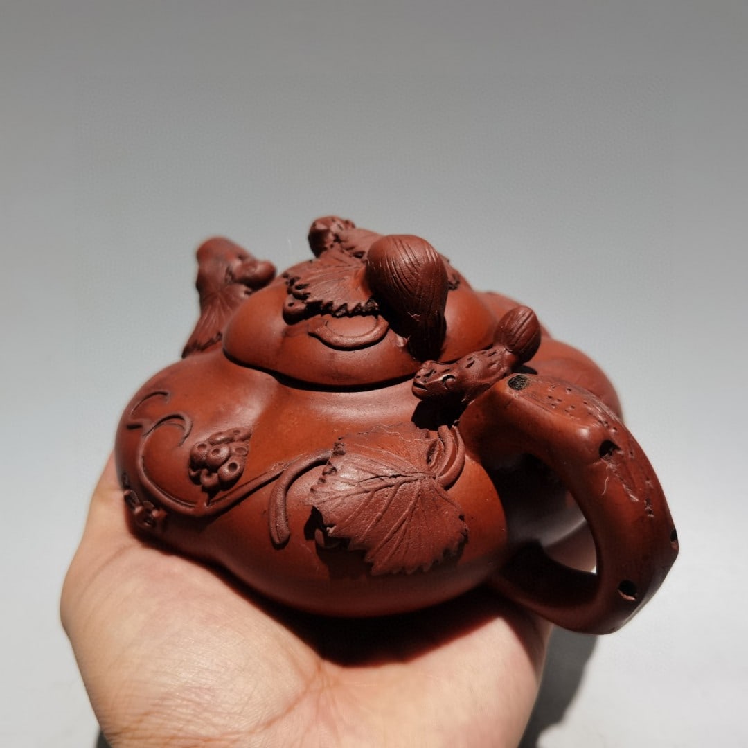 Chinese Yixing Zisha Clay Squirrel Grape Teapot - 3