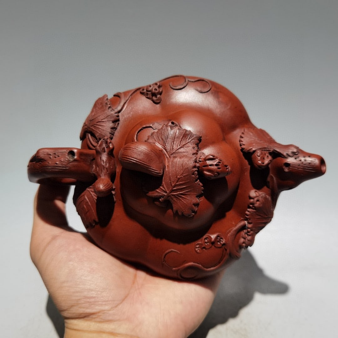 Chinese Yixing Zisha Clay Squirrel Grape Teapot - 6