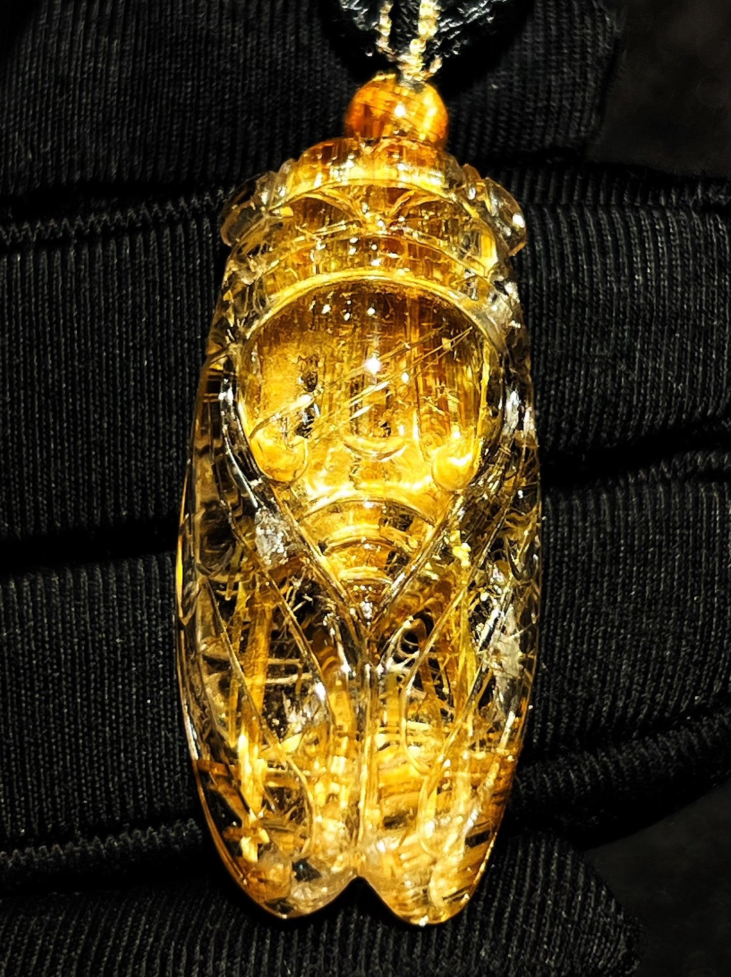 Superb Natural Rutilated Quartz Pendant - Cicada - 4