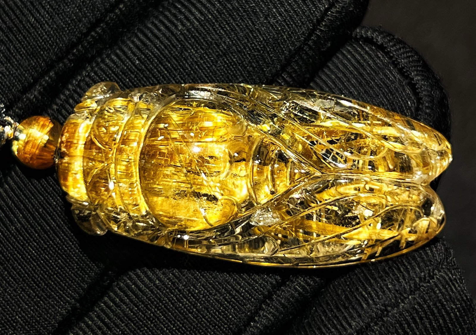 Superb Natural Rutilated Quartz Pendant - Cicada - 5