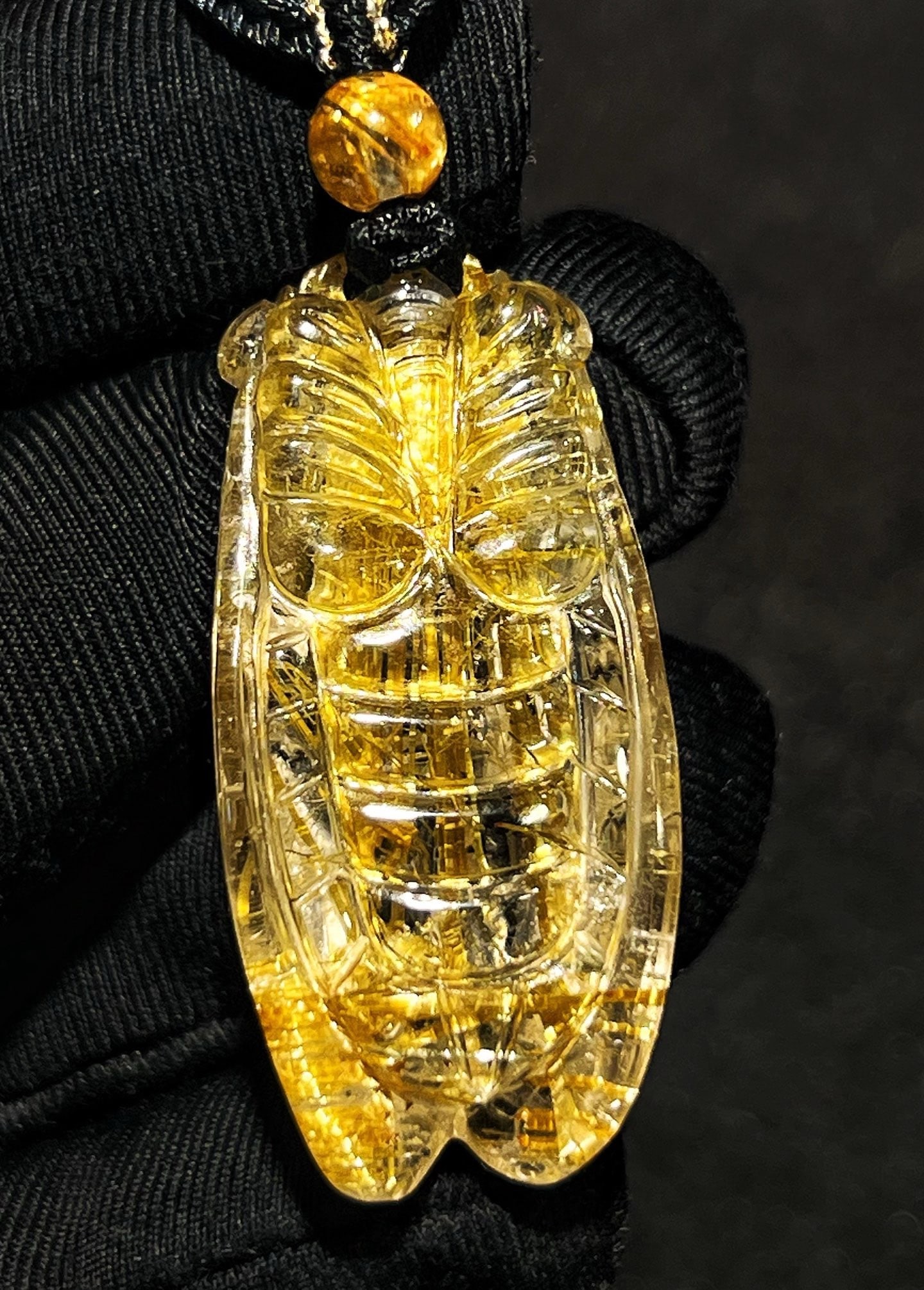 Superb Natural Rutilated Quartz Pendant - Cicada - 7