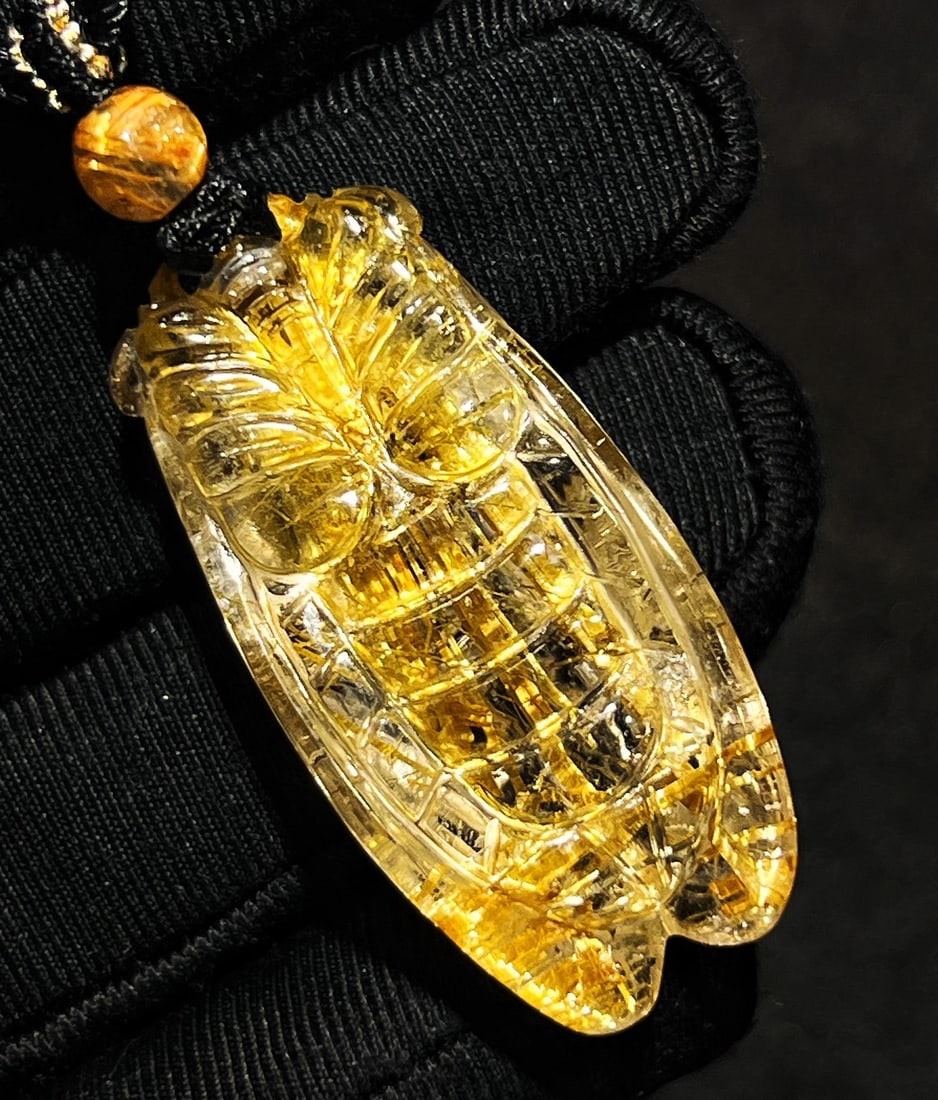Superb Natural Rutilated Quartz Pendant - Cicada - 8