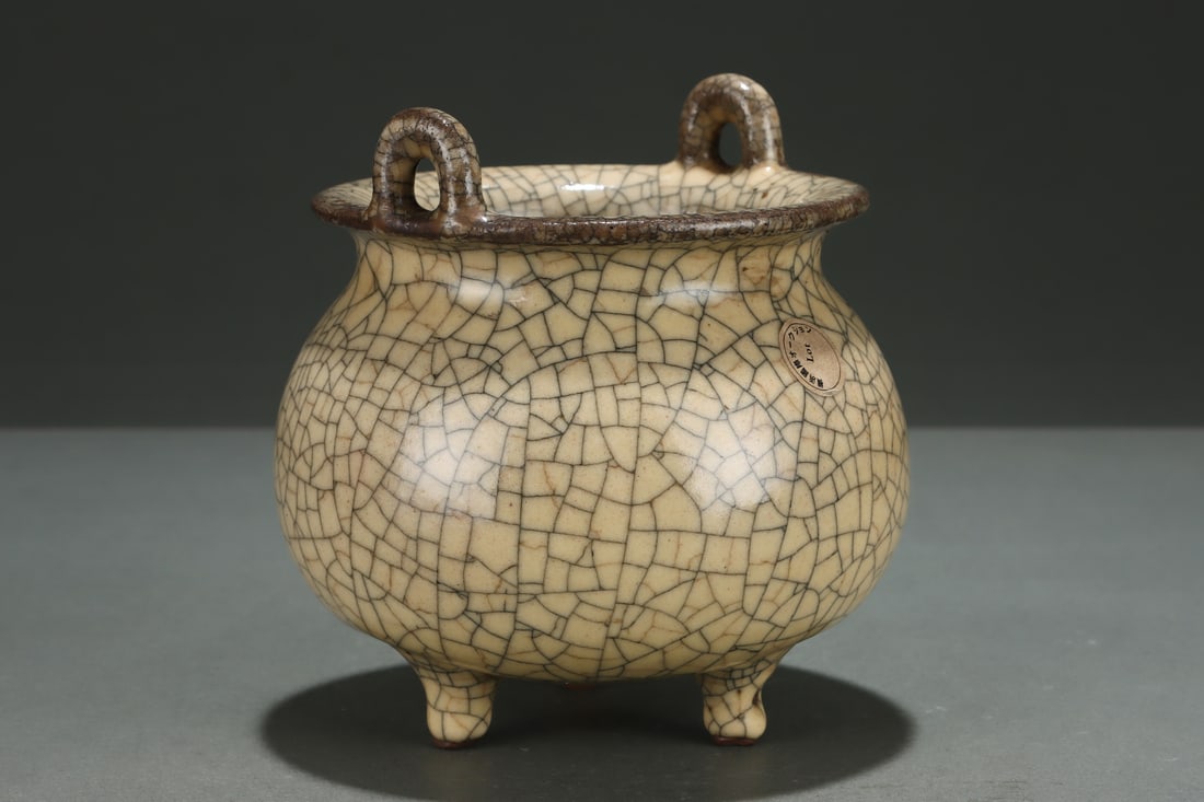 Ge Kiln Double Ear Three Legs Porcelain Incense Burner w Box - 3