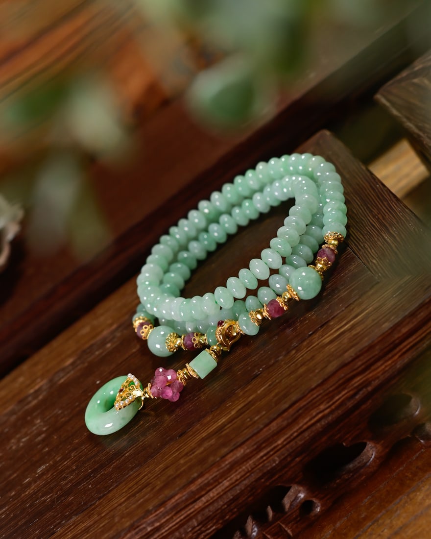 Natural Green Jadeite Necklace with Certificate - 2