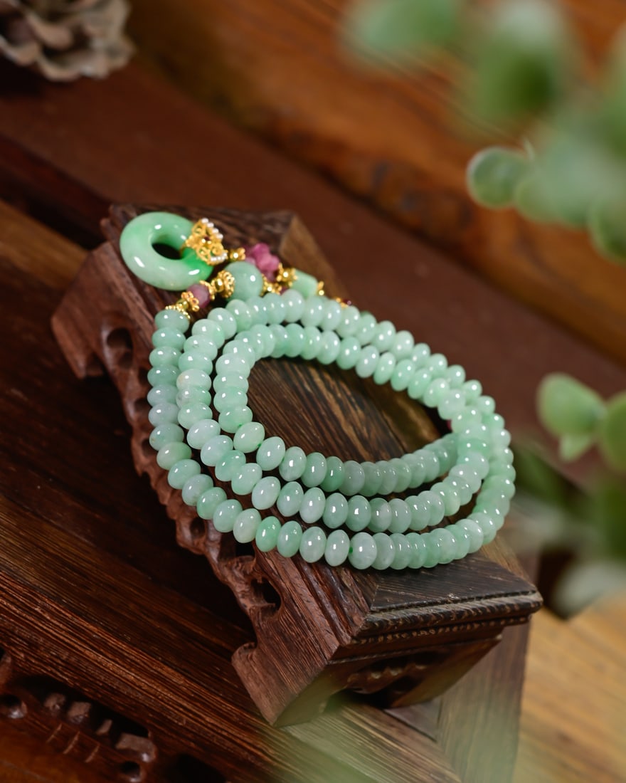 Natural Green Jadeite Necklace with Certificate - 5