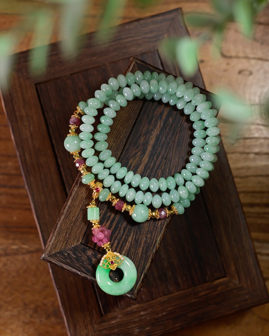 Natural Green Jadeite Necklace with Certificate - 6