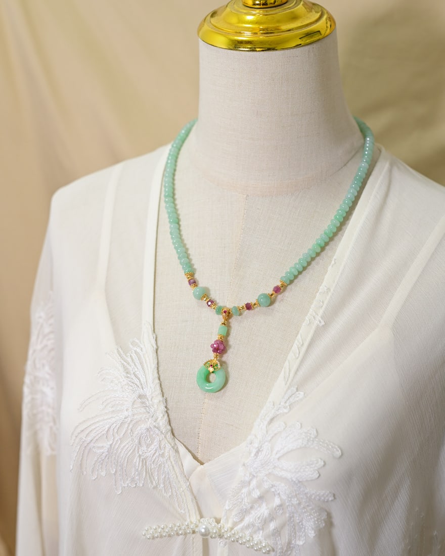 Natural Green Jadeite Necklace with Certificate - 9