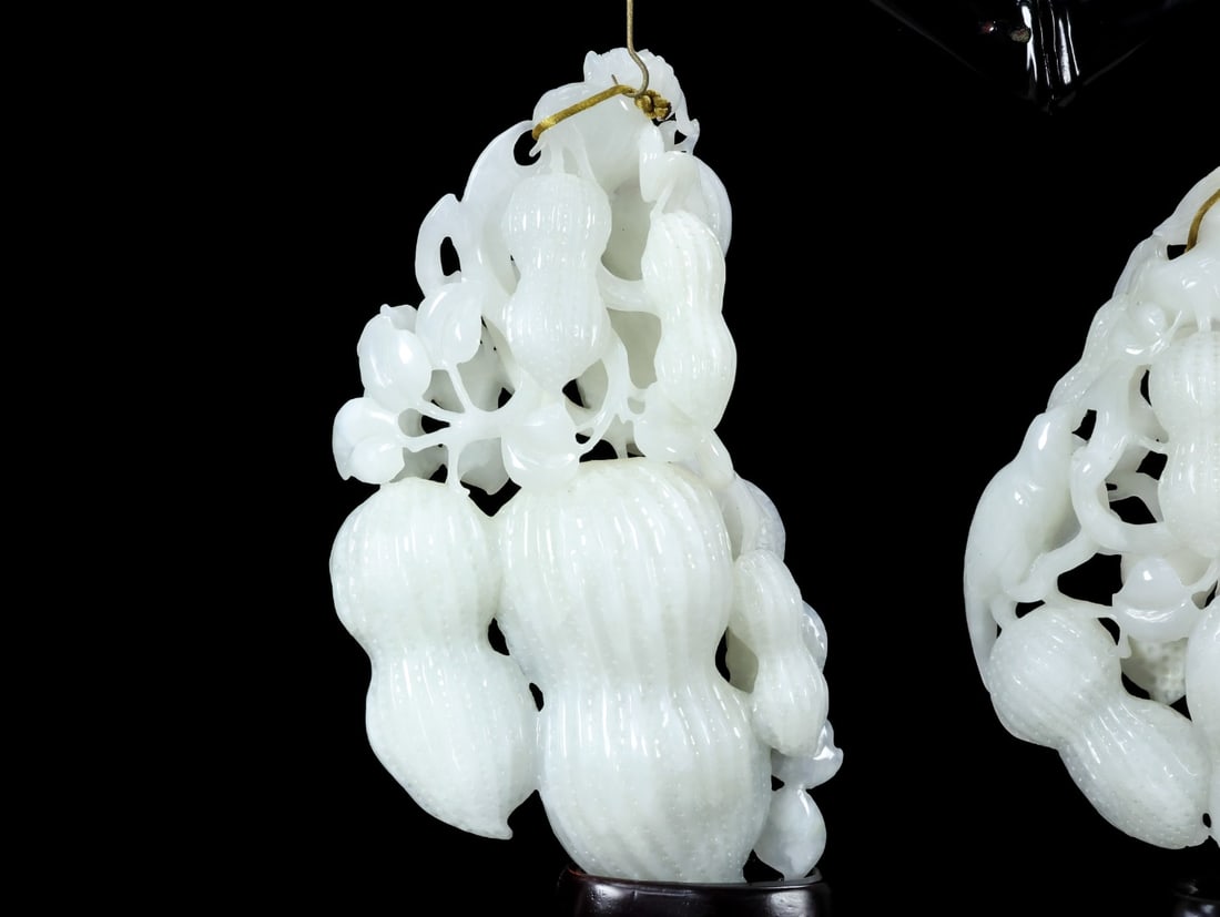 Two Qing Dynasty White Hetian Jade Peanut Statue - 7