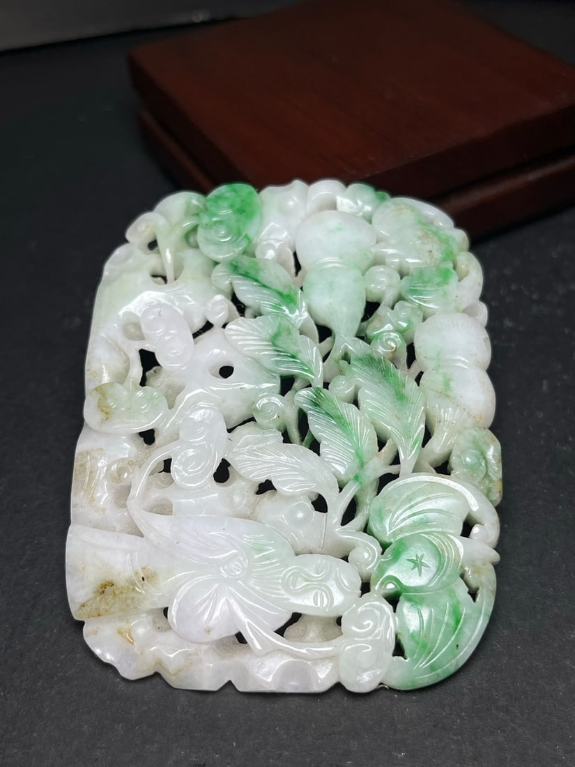 Openwork Natural Jadeite Carved Taoism Deity Fukurokuju Pendant - 2