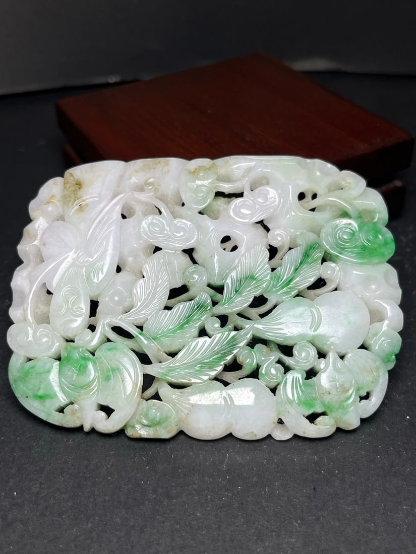 Openwork Natural Jadeite Carved Taoism Deity Fukurokuju Pendant - 3