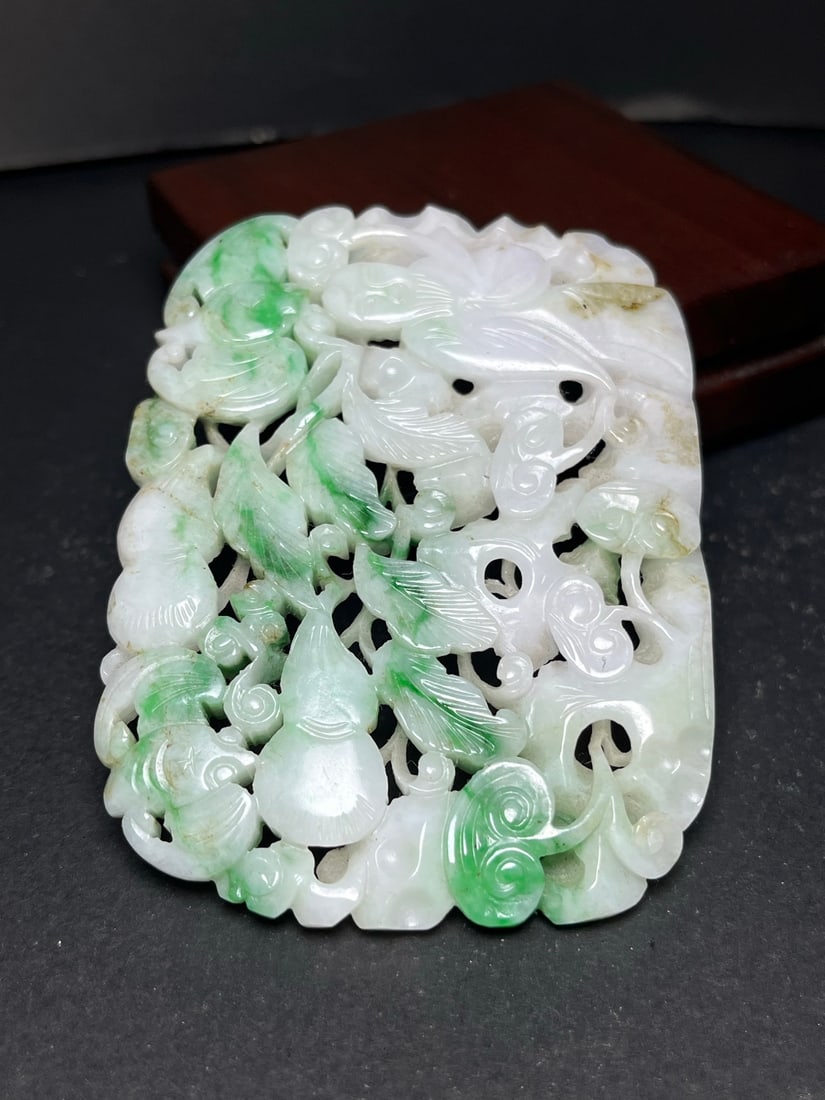 Openwork Natural Jadeite Carved Taoism Deity Fukurokuju Pendant - 4