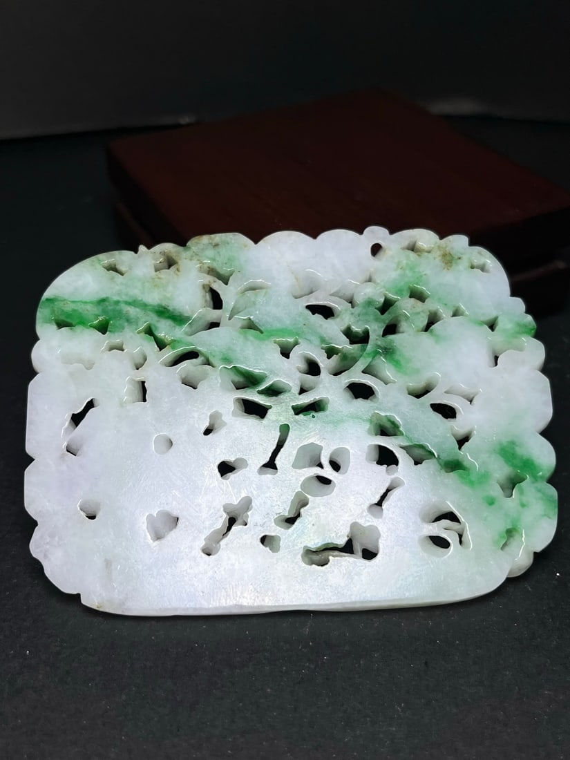 Openwork Natural Jadeite Carved Taoism Deity Fukurokuju Pendant - 5
