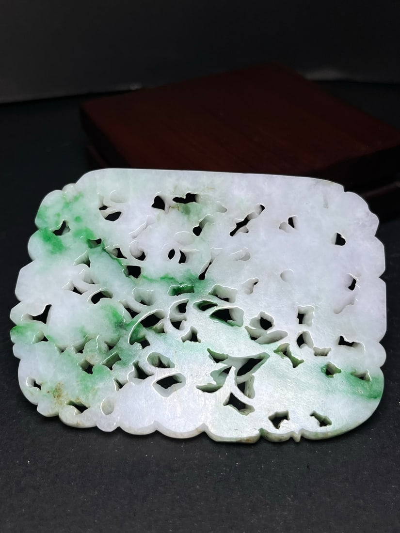 Openwork Natural Jadeite Carved Taoism Deity Fukurokuju Pendant - 7