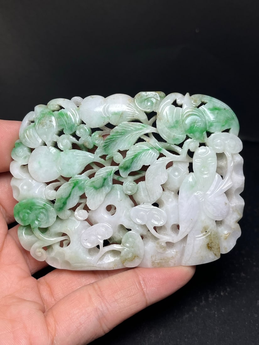 Openwork Natural Jadeite Carved Taoism Deity Fukurokuju Pendant - 8